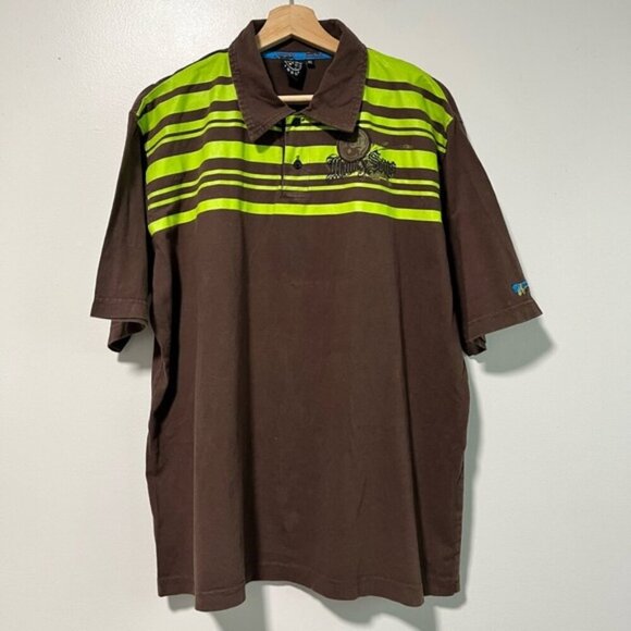 Maui and Sons Brown & Neon Green Striped Polo Shirt - Size XL, Vintage Surf - Picture 1 of 8